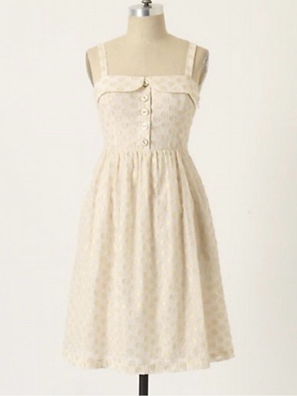 ANTHROPOLOGIE MAEVE In A Twinkling DRESS Off-White, Gold Dots 2 MIDI FULL SKIRT